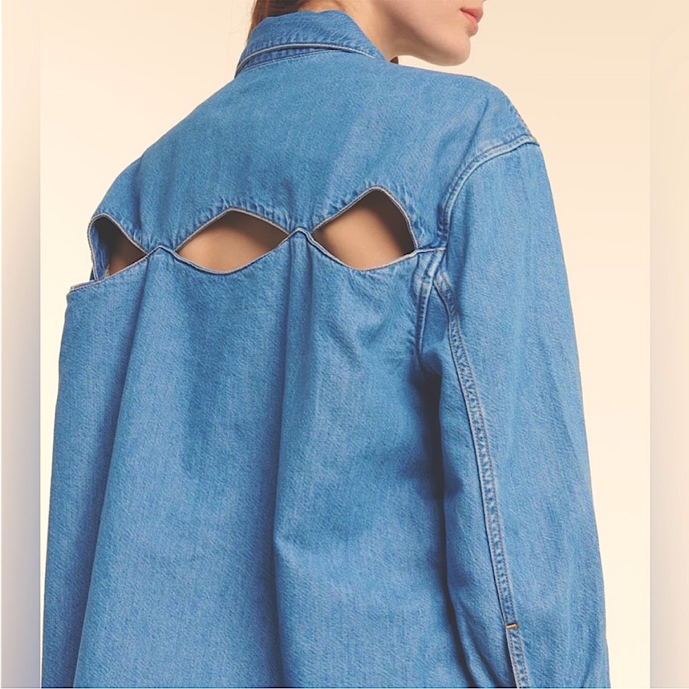 ✨🌈Ganni Mini Shirt Dress Cutout-back Organic Cotton-blend Denim XXS/XS